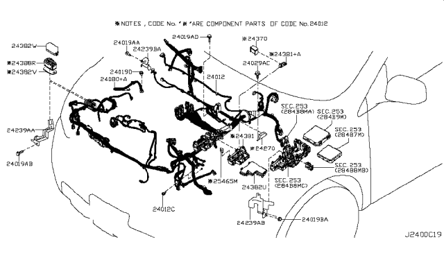 2017 Nissan Rogue Harness-Engine Room Diagram for 24012-6FK0B