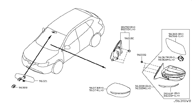 2017 Nissan Rogue Mirror Body Cover, Passenger Side Diagram for 96373-9TB0A