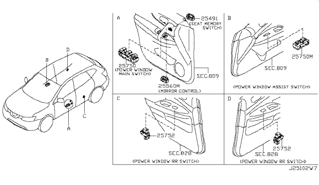 2018 Nissan Rogue Switch Assy-Mirror Control Diagram for 25570-6FR2A