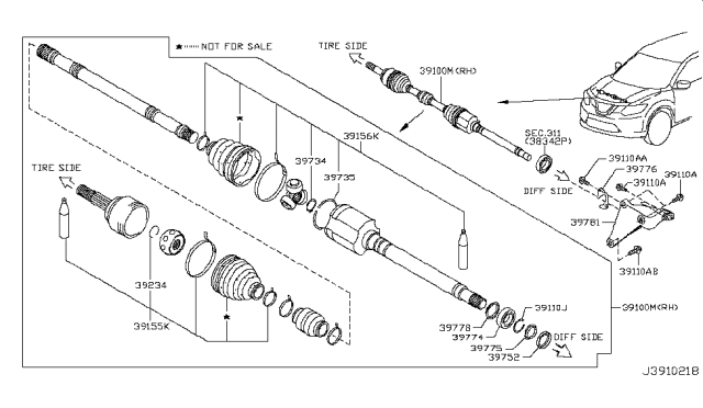 2017 Nissan Rogue Japan Make Front Drive Shaft (FF) Diagram 4