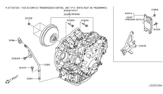 2017 Nissan Rogue Japan Make Auto Transmission,Transaxle & Fitting Diagram 1