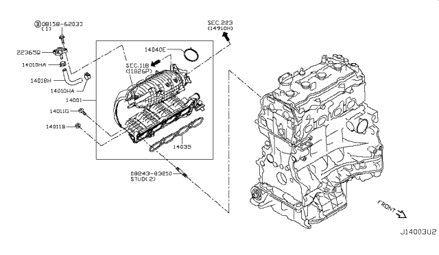 2017 Nissan Rogue Manifold Assy-Intake Diagram for 14001-4BA0B