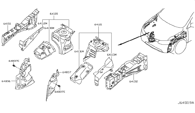 2019 Nissan Rogue Cover-Splash,Hoodledge RH Diagram for 64838-4BA0A