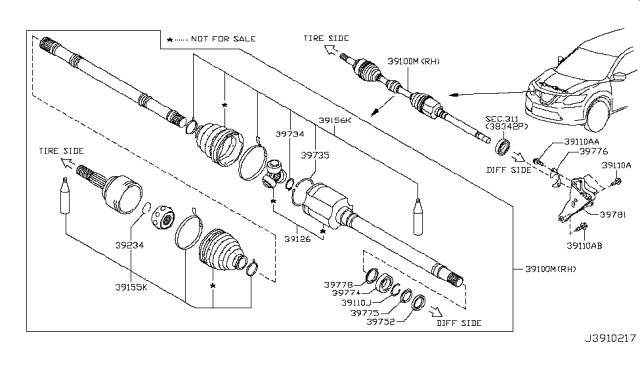 2018 Nissan Rogue Front Drive Shaft (FF) Diagram 1
