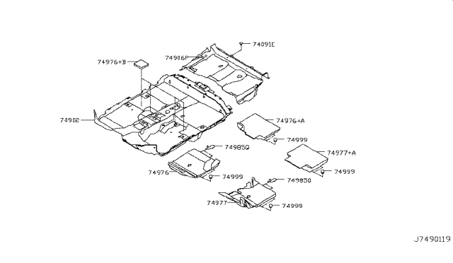 2018 Nissan Rogue Spacer-Front Floor Trim Diagram for 749D8-7FR0A