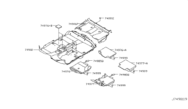 2017 Nissan Rogue Carpet-Rear Floor,Front Diagram for 74906-6FK0A