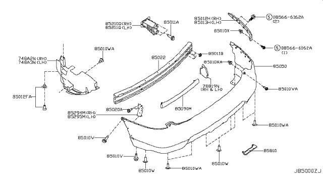 2016 Nissan Rogue Japan Make Rear Bumper Diagram 1