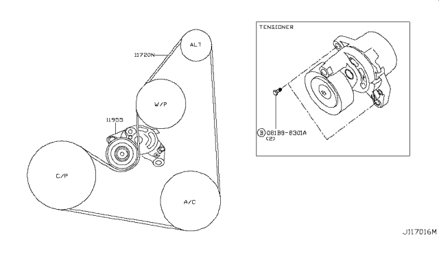 2017 Nissan Rogue Fan,Compressor & Power Steering Belt Diagram