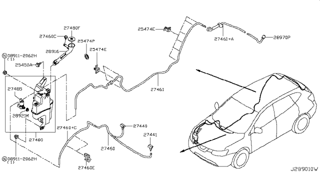 2019 Nissan Rogue Tank Assy-Windshield Washer Diagram for 28910-6FP0A