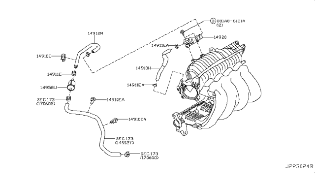 2018 Nissan Rogue Evapo Control Hose Diagram for 14912-4BA3B
