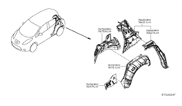 2014 Nissan Leaf Wheel Hose Rear RH Diagram for 76712-3NF0A