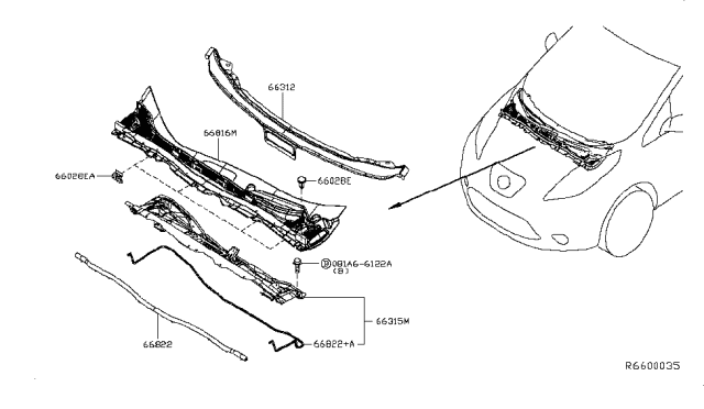2015 Nissan Leaf Cowl Top & Fitting Diagram