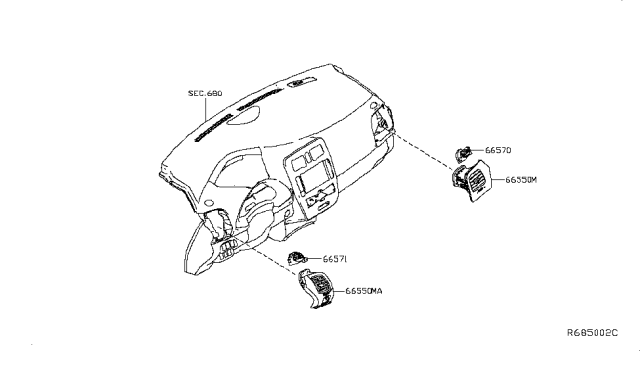 2016 Nissan Leaf Grille-Side Defroster,RH Diagram for 68740-3NF0B