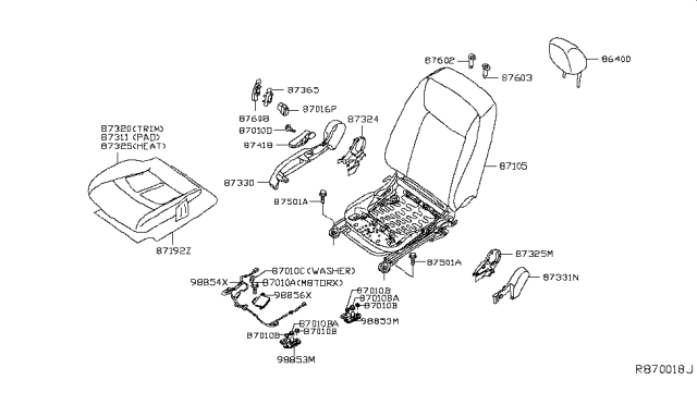 2017 Nissan Leaf Trim Seat Cushion RH Diagram for 87320-3NF1B