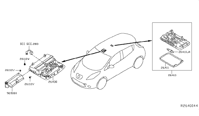 2014 Nissan Leaf Room Lamp Assy Diagram for 26410-3NF0A