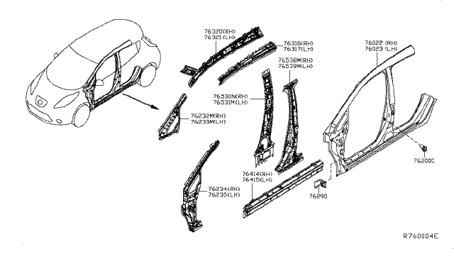 2016 Nissan Leaf Body Side Panel Diagram 1