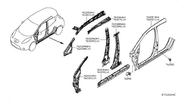 2016 Nissan Leaf Body-Side Outer, LH Diagram for 76023-3NF0A