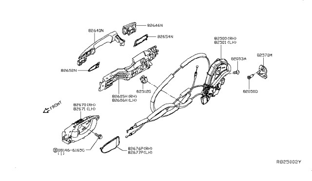 2016 Nissan Leaf Rear Door Lock & Handle Diagram