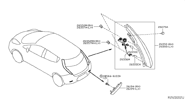 2016 Nissan Leaf Combination Lamp Assy-Rear,RH Diagram for 26550-9RB0A