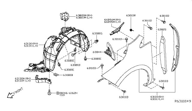 2016 Nissan Leaf Front Fender & Fitting Diagram