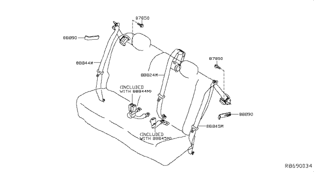 2016 Nissan Leaf Belt Assembly-Rear Tongue, Center-3Pt Diagram for 88854-9RB9B