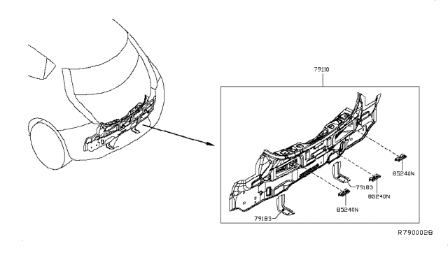 2015 Nissan Leaf Rear,Back Panel & Fitting Diagram