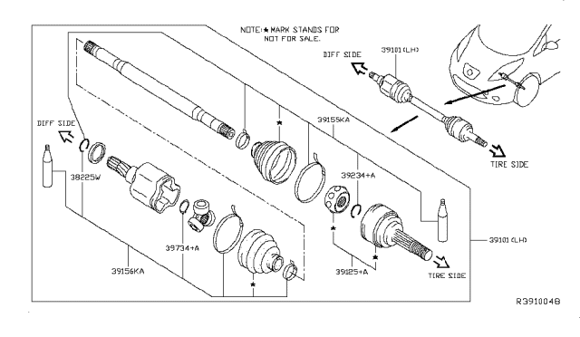 2014 Nissan Leaf Front Drive Shaft (FF) Diagram 2