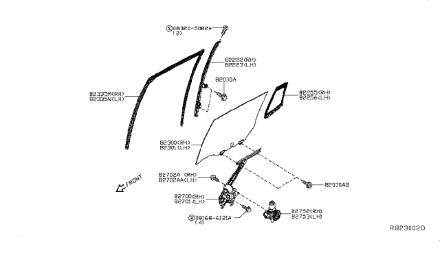 2013 Nissan Leaf Rear Door Window & Regulator Diagram 1