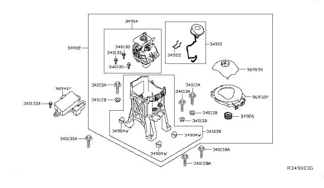 2015 Nissan Leaf Transmission Control Device Assembly Diagram for 34901-3NF0A