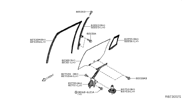 2016 Nissan Leaf Rear Door Window & Regulator Diagram