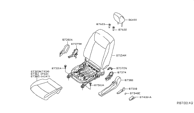 2016 Nissan Leaf Trim Seat Cushion RH Diagram for 87321-3NF1C