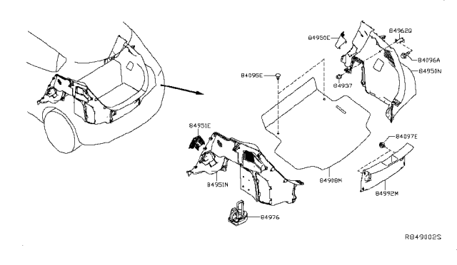 2016 Nissan Leaf Box Assembly Luggage Side LH Diagram for 84976-3NF0A