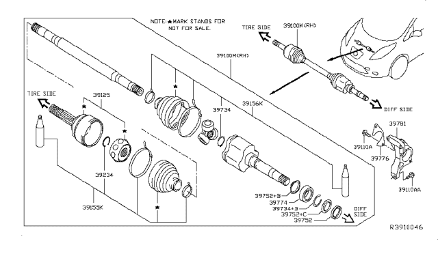 2014 Nissan Leaf Front Drive Shaft (FF) Diagram 1