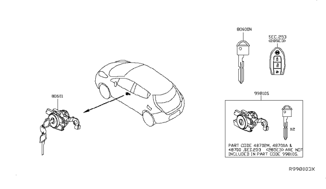 2014 Nissan Leaf Key Set & Blank Key Diagram