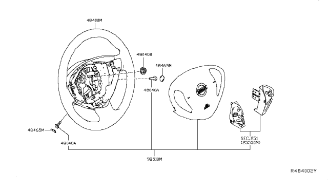 2015 Nissan Leaf Air Bag Driver Side Module Assembly Diagram for 98510-3NF9B