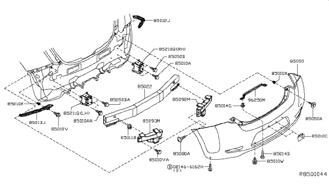 2014 Nissan Leaf Rear Sedan Bumper Set Diagram for 85022-3NF0H