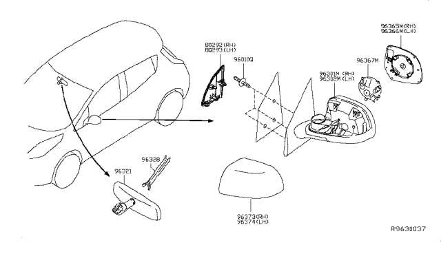 2015 Nissan Leaf Mirror Assembly-Door,RH Diagram for 96301-4NC0B