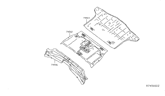 2017 Nissan Leaf Floor Re Front Diagram for 74510-3NF0A