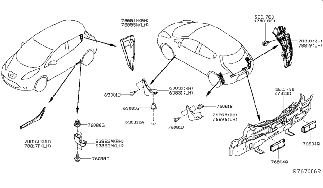 2017 Nissan Leaf Grommet Diagram for 01281-0017U