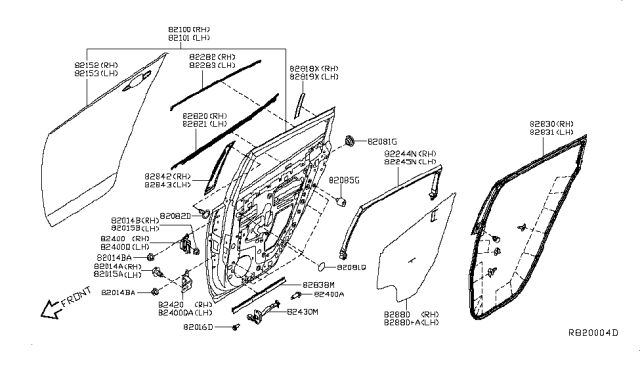 2014 Nissan Leaf Rear Door Panel & Fitting Diagram 1