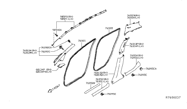 2014 Nissan Leaf WELT Body Side Diagram for 76923-3NF1A