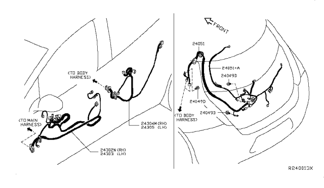 2014 Nissan Leaf Harness Assembly - Door, Front Diagram for 24124-3NF1A