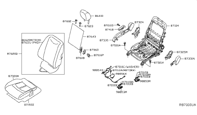 2013 Nissan Leaf Frame & Adjuster Assy-Front Seat,RH Diagram for 87104-3NF1C