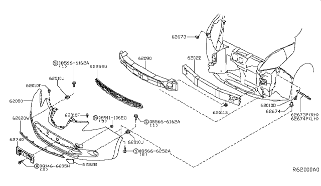 2017 Nissan Leaf Bracket-Front Bumper Side,LH Diagram for 62225-3NF1A