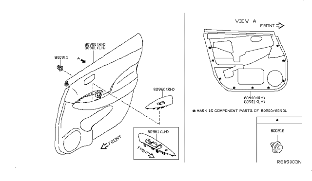 2017 Nissan Leaf Finisher Assy-Front Door,LH Diagram for 80901-3NF2B