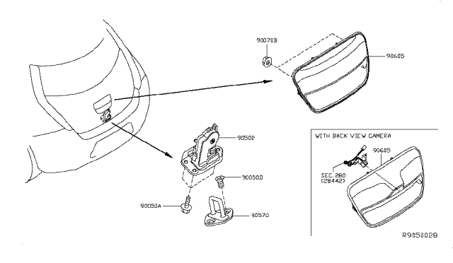 2013 Nissan Leaf Tailgate Handle Diagram for 90606-3NF7A