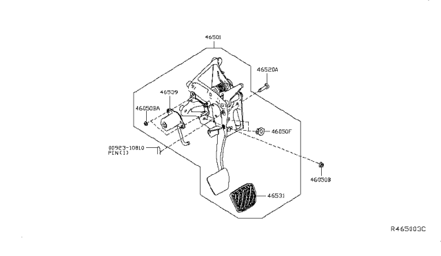 2014 Nissan Leaf Pedal Assy-Brake W/Bracket Diagram for 46501-3NF0B