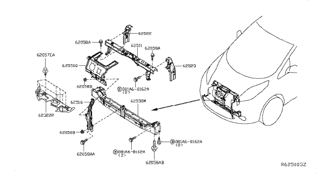 2016 Nissan Leaf Front Apron & Radiator Core Support Diagram 1