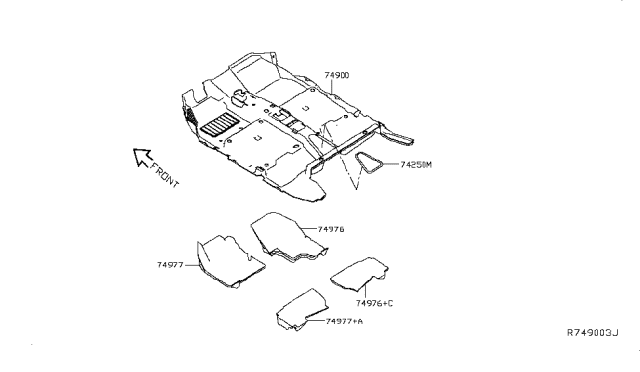 2013 Nissan Leaf Trim Assembly Luggage Diagram for 74977-3NF2A
