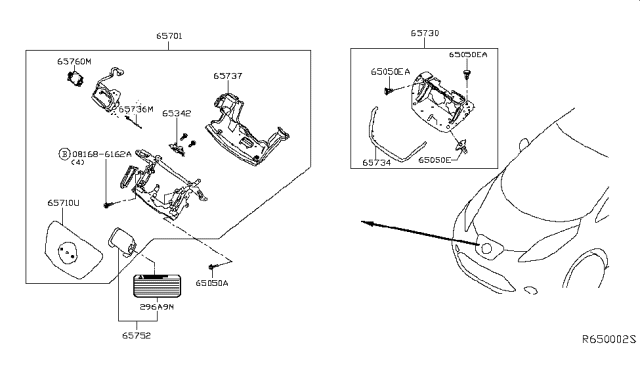 2015 Nissan Leaf Hood Panel,Hinge & Fitting Diagram 1